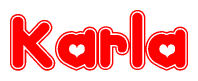 The image displays the word Karla written in a stylized red font with hearts inside the letters.