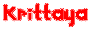 The image is a clipart featuring the word Krittaya written in a stylized font with a heart shape replacing inserted into the center of each letter. The color scheme of the text and hearts is red with a light outline.