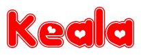 The image displays the word Keala written in a stylized red font with hearts inside the letters.