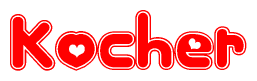 The image displays the word Kocher written in a stylized red font with hearts inside the letters.