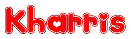 The image displays the word Kharris written in a stylized red font with hearts inside the letters.