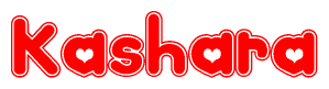 The image is a clipart featuring the word Kashara written in a stylized font with a heart shape replacing inserted into the center of each letter. The color scheme of the text and hearts is red with a light outline.