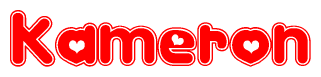 The image is a clipart featuring the word Kameron written in a stylized font with a heart shape replacing inserted into the center of each letter. The color scheme of the text and hearts is red with a light outline.