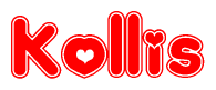 The image is a clipart featuring the word Kollis written in a stylized font with a heart shape replacing inserted into the center of each letter. The color scheme of the text and hearts is red with a light outline.