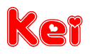 The image displays the word Kei written in a stylized red font with hearts inside the letters.