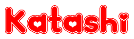 The image is a clipart featuring the word Katashi written in a stylized font with a heart shape replacing inserted into the center of each letter. The color scheme of the text and hearts is red with a light outline.