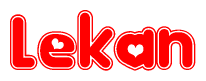 The image is a clipart featuring the word Lekan written in a stylized font with a heart shape replacing inserted into the center of each letter. The color scheme of the text and hearts is red with a light outline.