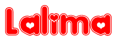 The image displays the word Lalima written in a stylized red font with hearts inside the letters.