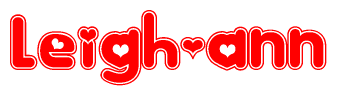 The image is a clipart featuring the word Leigh-ann written in a stylized font with a heart shape replacing inserted into the center of each letter. The color scheme of the text and hearts is red with a light outline.