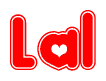 The image is a clipart featuring the word Lal written in a stylized font with a heart shape replacing inserted into the center of each letter. The color scheme of the text and hearts is red with a light outline.