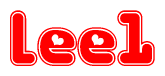 The image is a clipart featuring the word Lee1 written in a stylized font with a heart shape replacing inserted into the center of each letter. The color scheme of the text and hearts is red with a light outline.