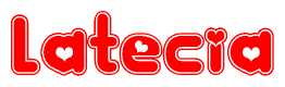 The image displays the word Latecia written in a stylized red font with hearts inside the letters.
