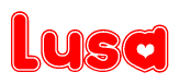 The image is a clipart featuring the word Lusa written in a stylized font with a heart shape replacing inserted into the center of each letter. The color scheme of the text and hearts is red with a light outline.