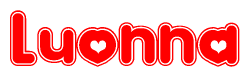 The image is a clipart featuring the word Luonna written in a stylized font with a heart shape replacing inserted into the center of each letter. The color scheme of the text and hearts is red with a light outline.