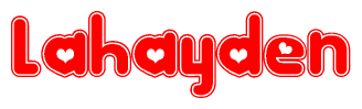 The image is a clipart featuring the word Lahayden written in a stylized font with a heart shape replacing inserted into the center of each letter. The color scheme of the text and hearts is red with a light outline.