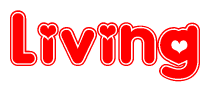 The image displays the word Living written in a stylized red font with hearts inside the letters.