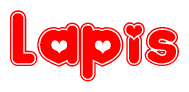 The image displays the word Lapis written in a stylized red font with hearts inside the letters.