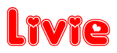 The image displays the word Livie written in a stylized red font with hearts inside the letters.
