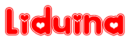 Red and White Liduina Word with Heart Design