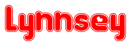 The image is a clipart featuring the word Lynnsey written in a stylized font with a heart shape replacing inserted into the center of each letter. The color scheme of the text and hearts is red with a light outline.