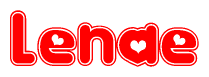 The image is a clipart featuring the word Lenae written in a stylized font with a heart shape replacing inserted into the center of each letter. The color scheme of the text and hearts is red with a light outline.