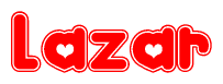 The image displays the word Lazar written in a stylized red font with hearts inside the letters.