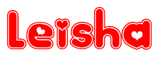 The image is a clipart featuring the word Leisha written in a stylized font with a heart shape replacing inserted into the center of each letter. The color scheme of the text and hearts is red with a light outline.