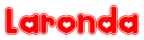 The image is a clipart featuring the word Laronda written in a stylized font with a heart shape replacing inserted into the center of each letter. The color scheme of the text and hearts is red with a light outline.
