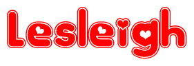 The image is a clipart featuring the word Lesleigh written in a stylized font with a heart shape replacing inserted into the center of each letter. The color scheme of the text and hearts is red with a light outline.