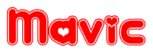 The image is a clipart featuring the word Mavic written in a stylized font with a heart shape replacing inserted into the center of each letter. The color scheme of the text and hearts is red with a light outline.