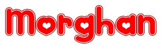 The image displays the word Morghan written in a stylized red font with hearts inside the letters.