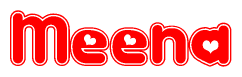 The image displays the word Meena written in a stylized red font with hearts inside the letters.