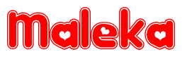 The image displays the word Maleka written in a stylized red font with hearts inside the letters.