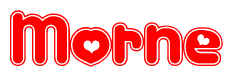 The image displays the word Morne written in a stylized red font with hearts inside the letters.