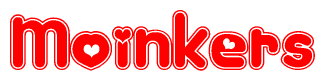 The image displays the word Moinkers written in a stylized red font with hearts inside the letters.