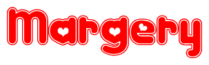 The image displays the word Margery written in a stylized red font with hearts inside the letters.