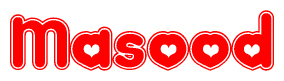 The image displays the word Masood written in a stylized red font with hearts inside the letters.