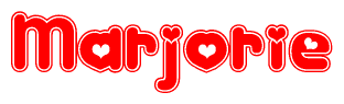 The image displays the word Marjorie written in a stylized red font with hearts inside the letters.