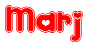 The image displays the word Marj written in a stylized red font with hearts inside the letters.
