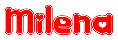 The image displays the word Milena written in a stylized red font with hearts inside the letters.