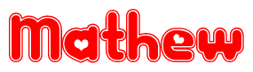 The image displays the word Mathew written in a stylized red font with hearts inside the letters.