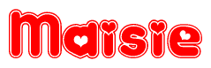 The image is a clipart featuring the word Maisie written in a stylized font with a heart shape replacing inserted into the center of each letter. The color scheme of the text and hearts is red with a light outline.