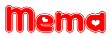 The image displays the word Mema written in a stylized red font with hearts inside the letters.