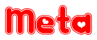 The image is a clipart featuring the word Meta written in a stylized font with a heart shape replacing inserted into the center of each letter. The color scheme of the text and hearts is red with a light outline.