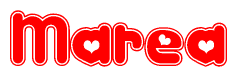 The image displays the word Marea written in a stylized red font with hearts inside the letters.
