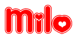 The image displays the word Milo written in a stylized red font with hearts inside the letters.