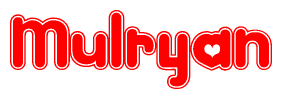 The image displays the word Mulryan written in a stylized red font with hearts inside the letters.