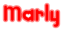The image displays the word Marly written in a stylized red font with hearts inside the letters.