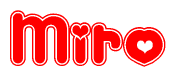 The image displays the word Miro written in a stylized red font with hearts inside the letters.