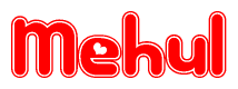 The image is a clipart featuring the word Mehul written in a stylized font with a heart shape replacing inserted into the center of each letter. The color scheme of the text and hearts is red with a light outline.